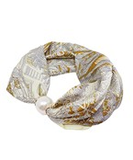 Brown & Gray Floral Print Pearl Accent Scarf Necklace
