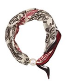 Red Paisley Pearl Accent Scarf Necklace