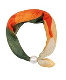 Olive & Orange Print Pearl Accent Scarf Necklace