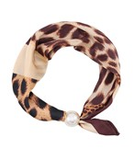 Leopard & Beige Print Pearl Accent Scarf Necklace
