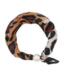 Leopard & Brown Print Pearl Accent Scarf Necklace