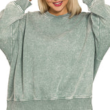 Plus Acid Wash Oversized Fleece Pullover – Ash Jade