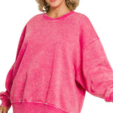 Plus Acid Wash Oversized Fleece Pullover – Hot Pink