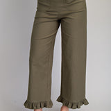 Straight Leg Ruffle Hem Pants – Olive