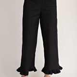 Straight Leg Ruffle Hem Pants – Black