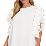 White Multi-tiered Ruffle Sleeve Top