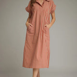 Striped Collared Midi Dress