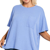 Spring Blue Plus Raised Rib Pocket Top