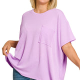 Lavender Plus Raised Rib Pocket Top