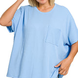 Spring Blue Plus Raised Rib Pocket Top