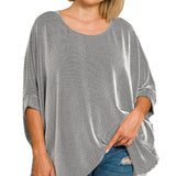 Black & White Raised Rib Bat Sleeve Top (Plus)