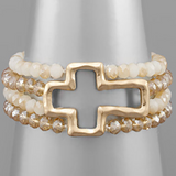 Champagne Cross Glass Beads Bracelet