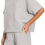 Ribbed Knit Tee & Shorts Set – Light Grey