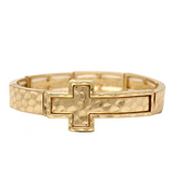 Gold Cast Cross Textured Metal Bracelet