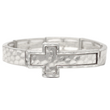 Silver Cast Cross Textured Metal Bracelet
