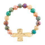 Multi-Color Glass Bead Cross Bracelet