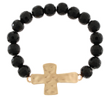 Black Glass Bead Cross Bracelet