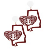 Burgundy and White Elephant and State Earring