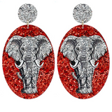 Glitter Elephant Oval Earrings