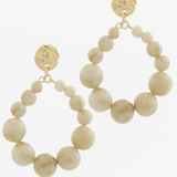 Ivory Beaded Stone Ball Circle Earrings