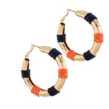 Navy/Orange Wrapped Raffia Earrings