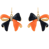 Navy/Orange Pave Bow Earrings