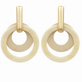 Layered Wood & Acrylic Circle Earrings- Ivory