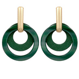 Layered Wood & Acrylic Circle Earrings- Green