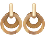 Layered Wood & Acrylic Circle Earrings- Brown
