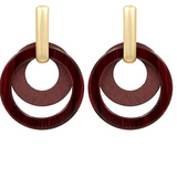 Layered Wood & Acrylic Circle Earrings- Burgundy