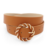 Tan Twisted Circle Buckle Belt