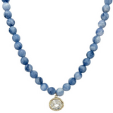 Marble Bead & Oval Stone Pendant Necklace