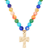 Hammered Cross Pendant Bead Necklace