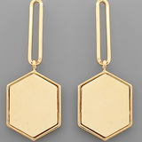 Wood Hexagon & Thin Oval Earrings – Ivory