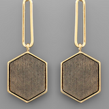 Wood Hexagon & Thin Oval Earrings – Gray
