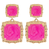 Double Square Drop Earrings – Hot Pink