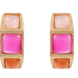 Square Stone Linked Half-Open Hoops – Pink