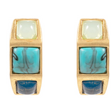 Square Stone Linked Half-Open Hoops – Turquoise
