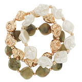 Olive & Cream Sculpted Bead Bracelet Set
