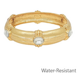 Oval Stone Station Bangle Bracelet- Clear