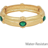 Oval Stone Station Bangle Bracelet- Green