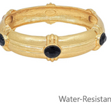 Oval Stone Station Bangle Bracelet- Black