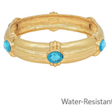 Oval Stone Station Bangle Bracelet- Light Blue