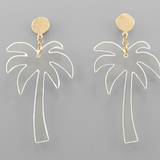 White Palm Tree Drop Earrings