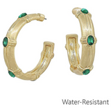 Green Stone Station Hoop Earrings