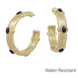 Black Stone Station Hoop Earrings