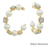 Clear Stone & 10mm Pearl Hoop Earrings