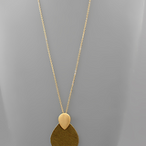 Olive Cowhide Teardrop Pendant Necklace
