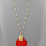 Red Cowhide Disc Pendant Necklace