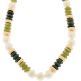 Olive, Pearl & Gold Rondelle Bead Necklace